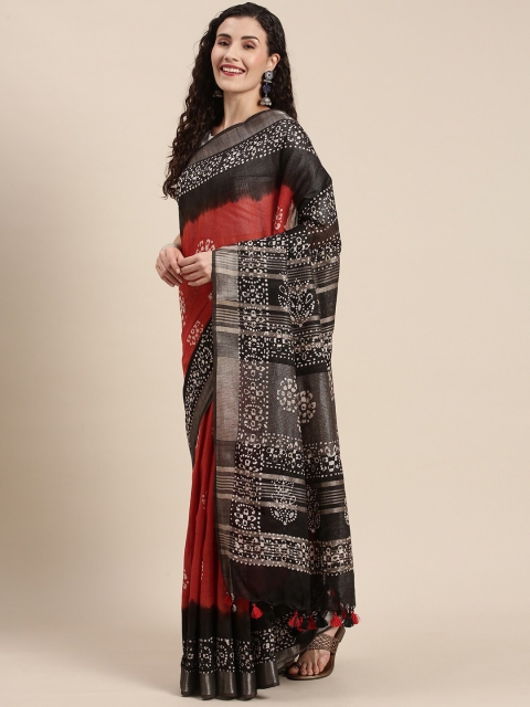 

Iris Red & Black Ethnic Motifs Zari Bhagalpuri Saree