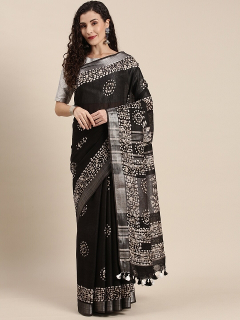 

Iris Black & White Ethnic Motifs Bhagalpuri Saree