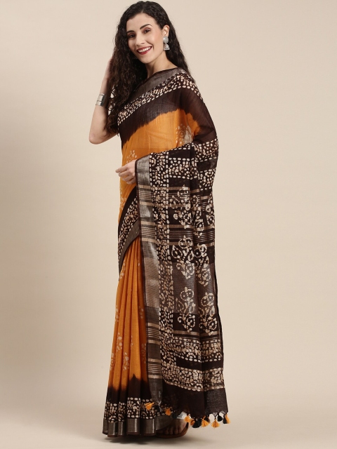 

Iris Mustard & Coffee Brown Ethnic Motifs Bhagalpuri Saree