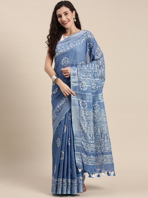 

Iris Blue & Off White Ethnic Motifs Bhagalpuri Saree