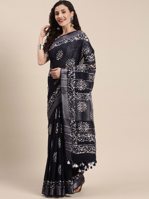 

Iris Navy Blue & White Ethnic Motifs Bhagalpuri Saree