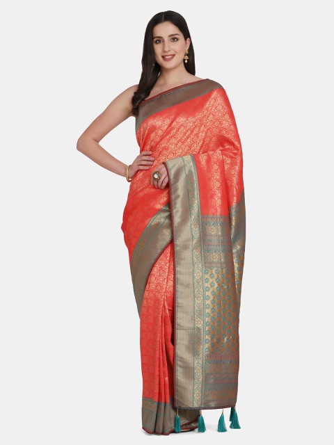 

BOMBAY SELECTIONS Red & Gold-Toned Ethnic Motifs Pure Silk Banarasi Saree