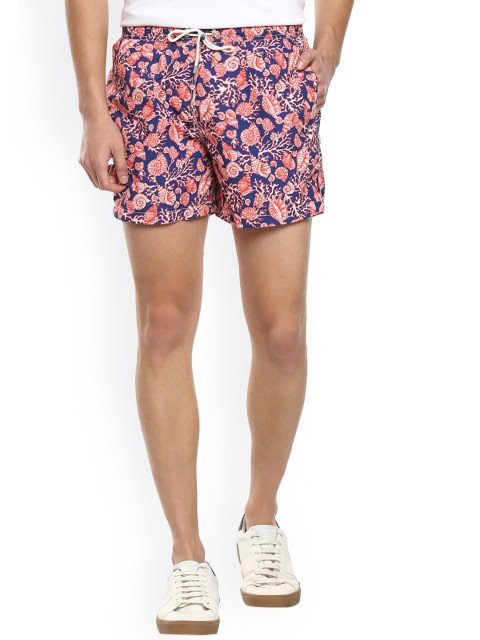

HACKETT LONDON Men Navy Blue & Coral Conversational Printed Shorts