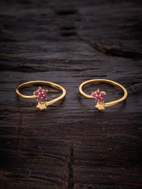 

Kushal's Fashion Jewellery Gold-Plated Pink Stone-Studded Floral Toe Ring