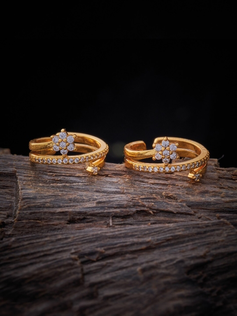 

Kushal's Fashion Jewellery Gold-Plated White Stone-Studded Floral Toe Ring