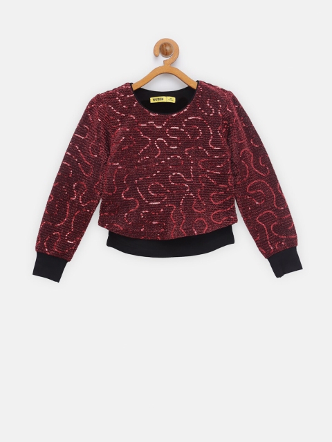 

NYNSH- PlusS Kids Girls Red Solid Sequinned Top
