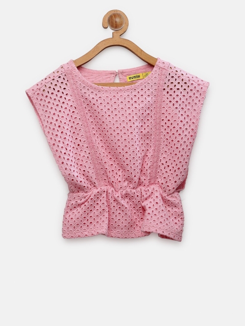 

NYNSH- PlusS Kids Pink Print Extended Sleeves Cinched Waist Top