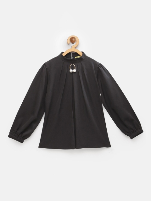 

NYNSH- PlusS Kids Girls Black Solid Pleated Top