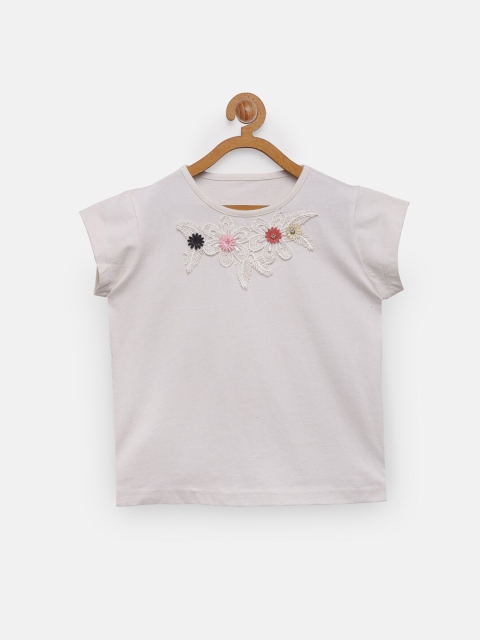 

NYNSH- PlusS Kids Girls White Floral Embroidered Cotton Applique Top