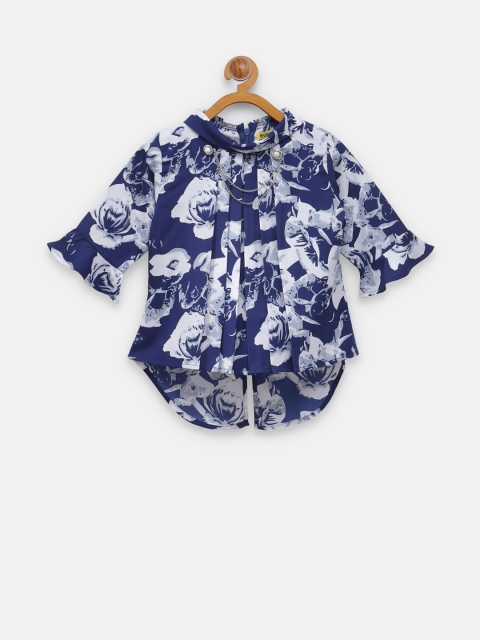 

NYNSH- PlusS Kids Girls Navy & White Blue Floral Printed Top, Navy blue