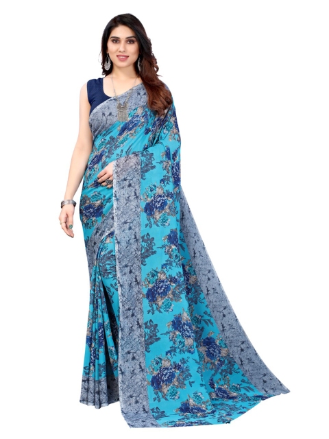 

KALINI Blue Floral Pure Georgette Saree