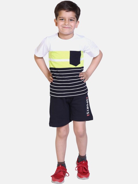 

KEPA Boys White & Navy Blue Printed T-shirt with Shorts