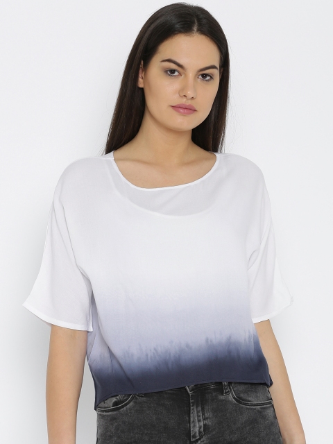 

Flying Machine Women White & Navy Dyed Top
