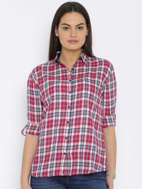 

Flying Machine Women Pink & White Regular Fit Checked Casual Shirt