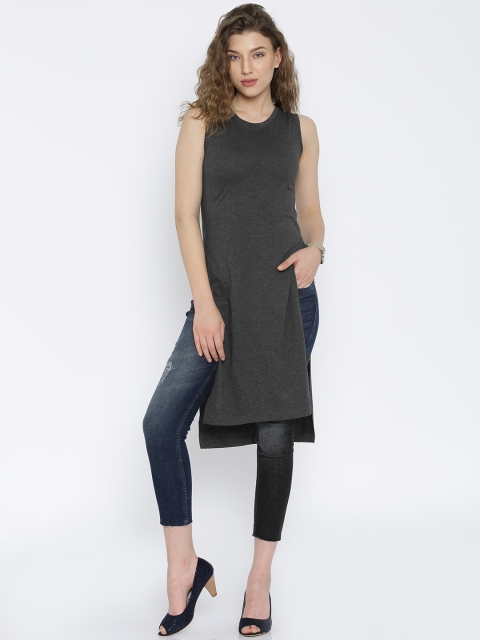 

Flying Machine Women Charcoal Grey Solid Maxi Pure Cotton Top