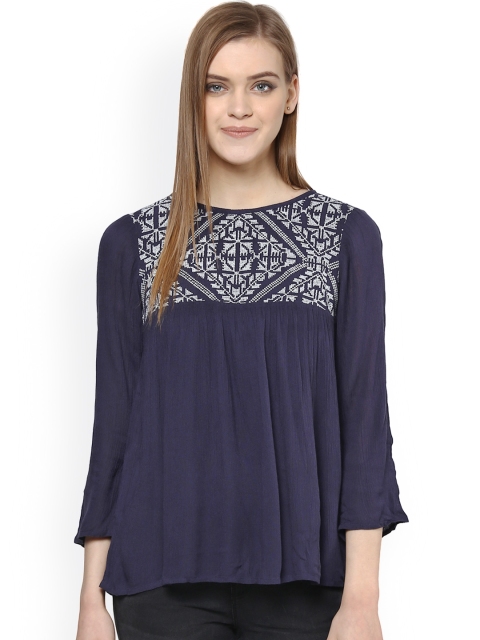 

The Vanca Navy & White Embroidered Top, Navy blue