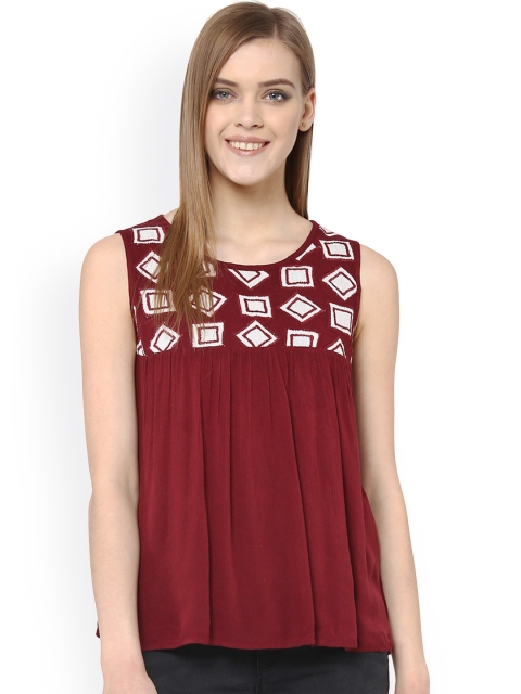 

The Vanca Maroon & White Embroidered Top