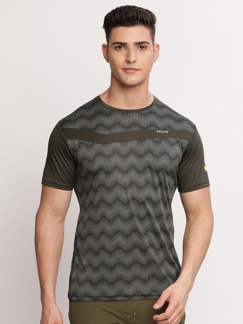 

Gallus Men Olive Green Printed Dri-FIT Training or Gym T-shirt