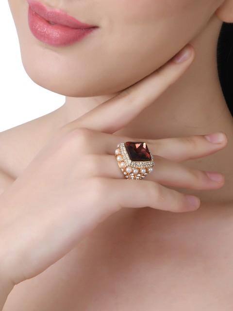 

Lilly & sparkle Brown & Gold-Toned & Plated Artificial Stone-Studded Finger Ring