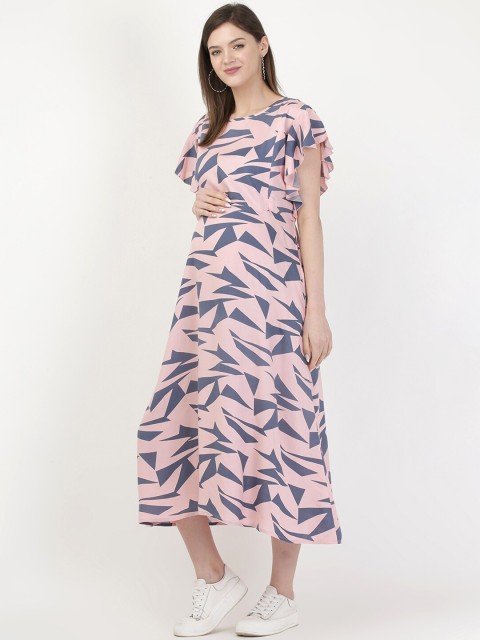 

MYLO ESSENTIALS Pink & Grey Maternity A-Line Maxi Dress