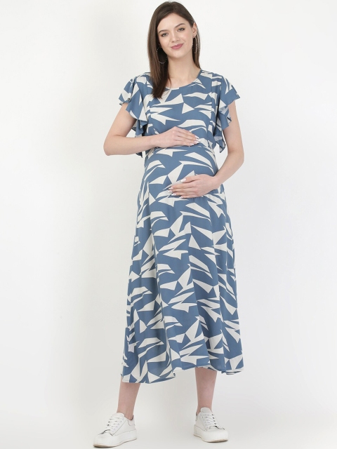 

MYLO ESSENTIALS Blue & White Maternity & Nursing Maxi Dress