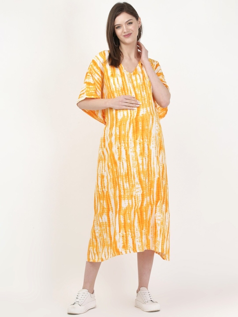 

MYLO ESSENTIALS Women Orange & White Printed Maternity Kaftan Maxi Dress
