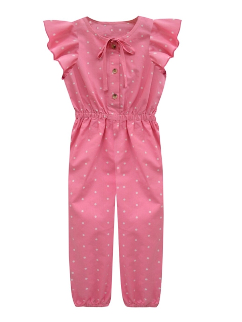 

A T U N Girls Pink & White Printed Basic Pure Cotton Jumpsuit