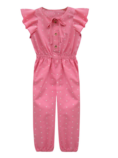 

A.T.U.N. Girls Pink Printed Cotton Basic Jumpsuit