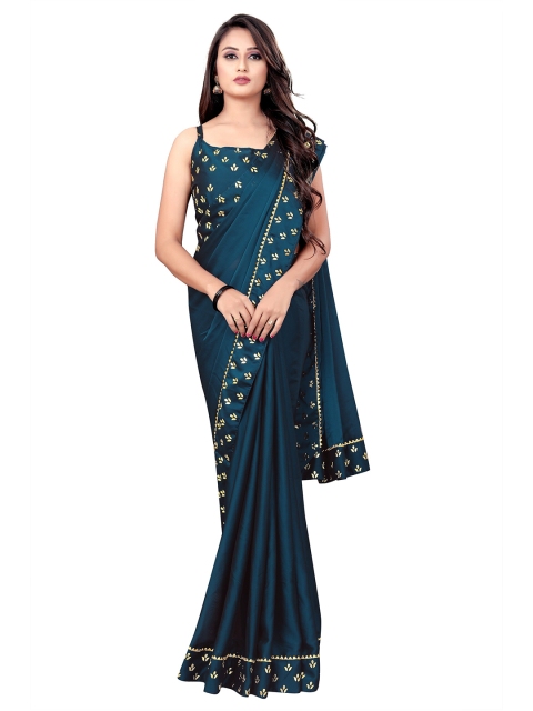 

Iris Blue & Gold-Toned Floral Gotta Patti Silk Cotton Saree