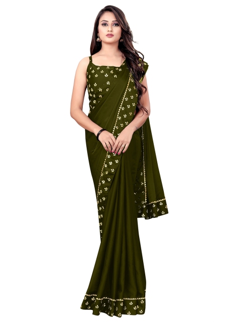 

Iris Olive Green & Gold-Toned Silk Cotton Saree