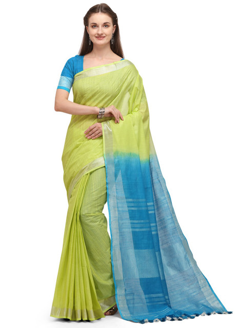 

Iris Fluorescent Green & Blue Striped Saree