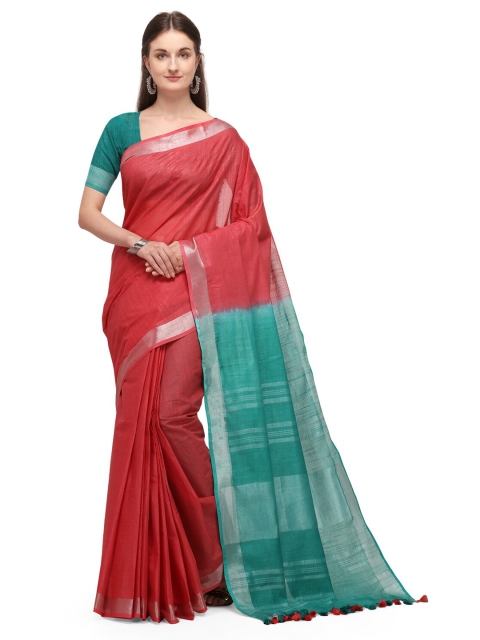 

Iris Red & Green Solid Saree