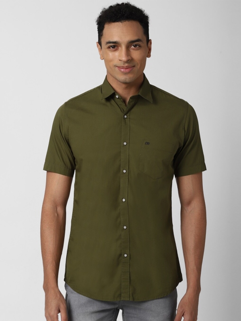 

Peter England Casuals Men Olive Green Slim Fit Pure Cotton Casual Shirt