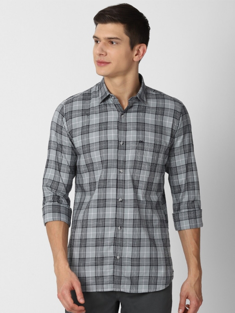 

Peter England Casuals Men Grey Pure Cotton Checked Slim Fit Casual Shirt