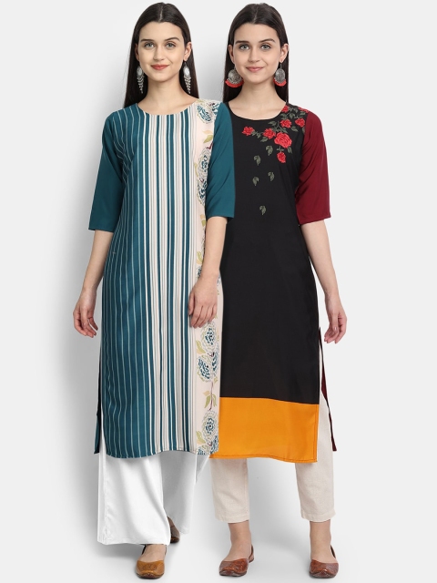 

Ethnic basket Women Pack Of 2 Ethnic Motifs Printed Thread Work Crepe Kurtas, Multi