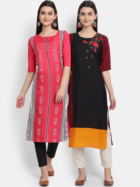 

Ethnic basket Women Pack Of 2 Multicoloured Ethnic Motifs Printed Crepe Kurta, Multi