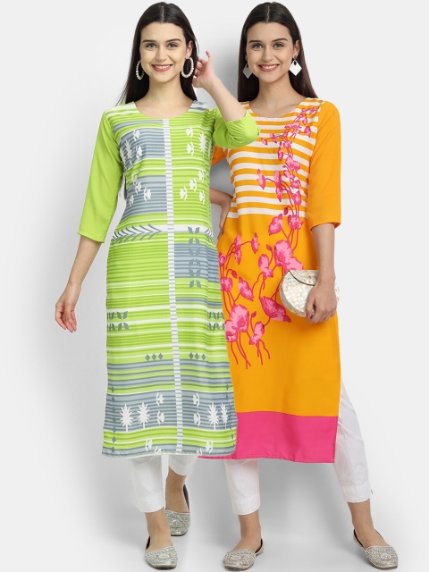 

Ethnic basket Women Pack Of 2 Straight Kurtas, Green