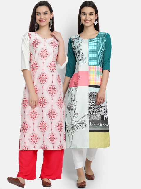 

Ethnic basket Women Pack of 2 Multicoloured Floral Printed Crepe Kurta, Multi