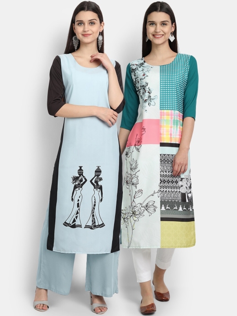 

Ethnic basket Women Multicoloured Floral Printed Thread Work Crepe Kurta, Multi