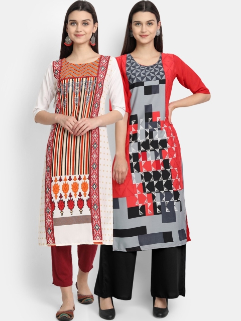 

Ethnic basket Women Pack of 2 Printed Crepe Kurtas, Red