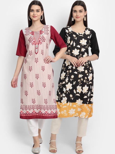 

Ethnic basket Women Pack of 2 Multicoloured Floral Printed Crepe Kurta, Multi