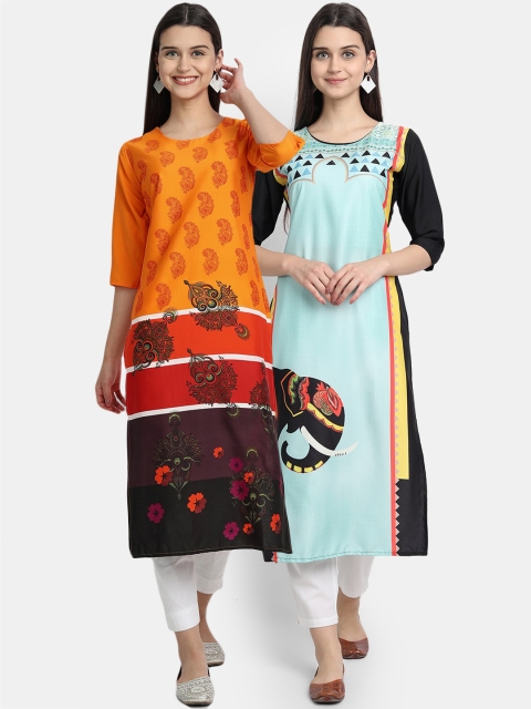 

Ethnic basket Women Multicoloured Embroidered Thread Work Crepe Kurta, Multi