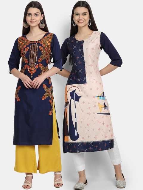 

Ethnic basket Women Multicoloured Floral Embroidered Thread Work Crepe Kurta, Multi