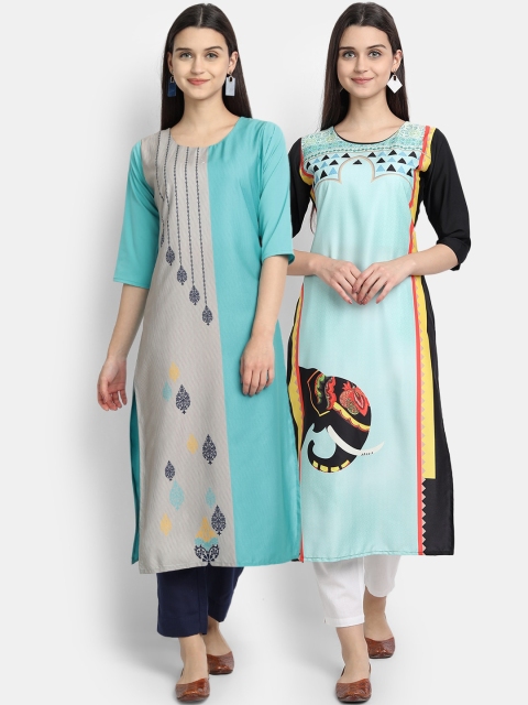 

Ethnic basket Women Pack of 2 Printed Kurta, Blue