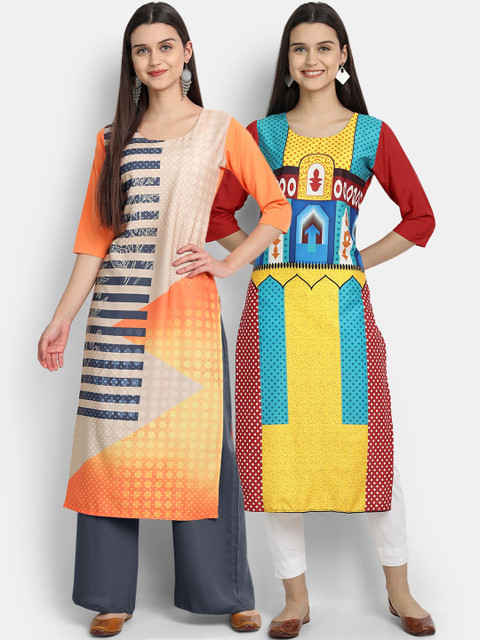 

Ethnic basket Women Pack Of 2 Multicoloured Printed Crepe Kurta, Multi