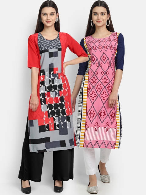 

Ethnic basket Women Pack Of 2 Multicoloured Printed Crepe Kurta, Multi