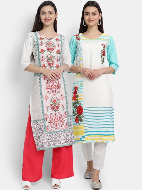 

Ethnic basket Women Multicoloured Floral Printed Thread Work Crepe Kurta, Multi