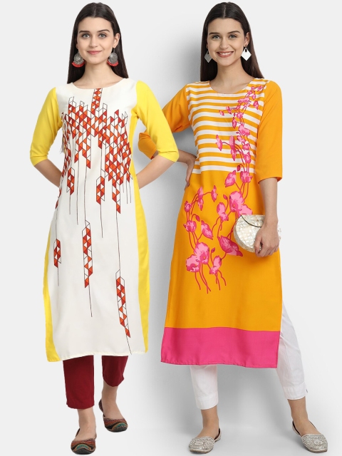 

Ethnic basket Women Pack of 2 Printed Kurta, White