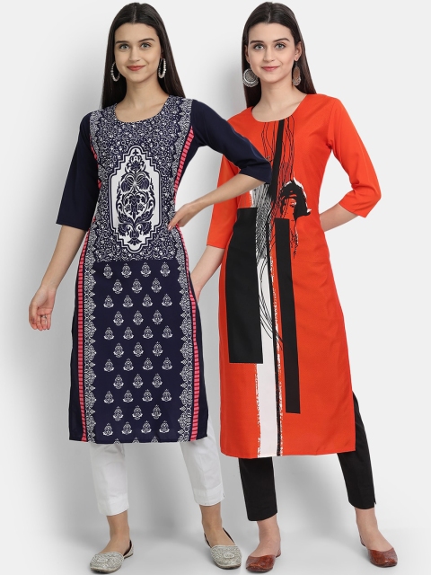 

Ethnic basket Women Multicoloured Ethnic Motifs Printed Mirror Work Crepe Kurta, Multi