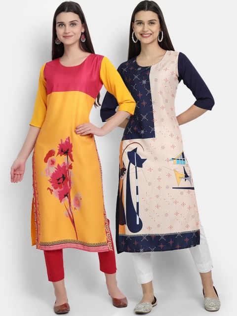 

Ethnic basket Women Pack of 2 Printed Kurta, Yellow